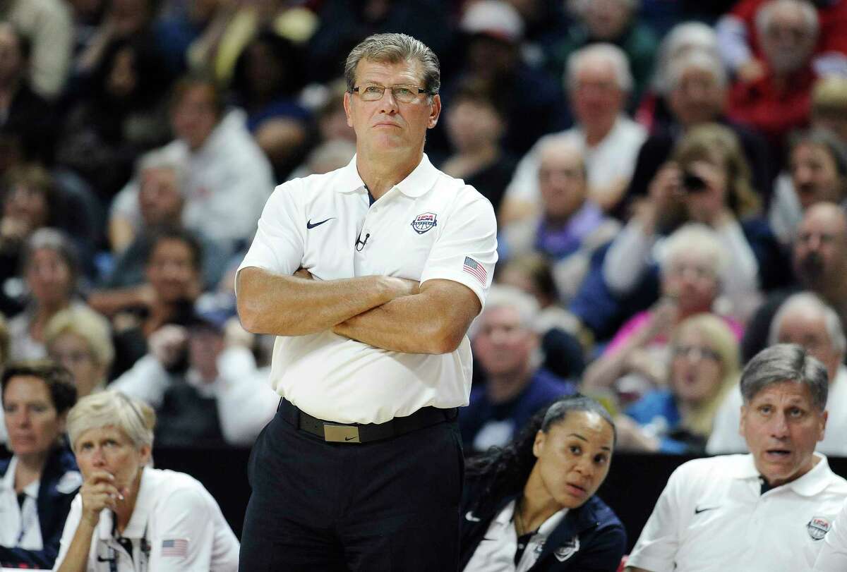 USA head coach Geno Auriemma watches play during an exhibition game last September.