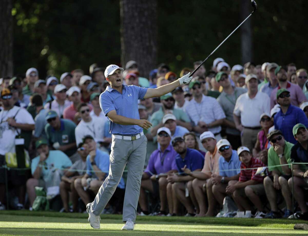 Jordan Spieth yells out after teeing off on the 17th during the third round of the Masters on Saturday in Augusta, Ga.