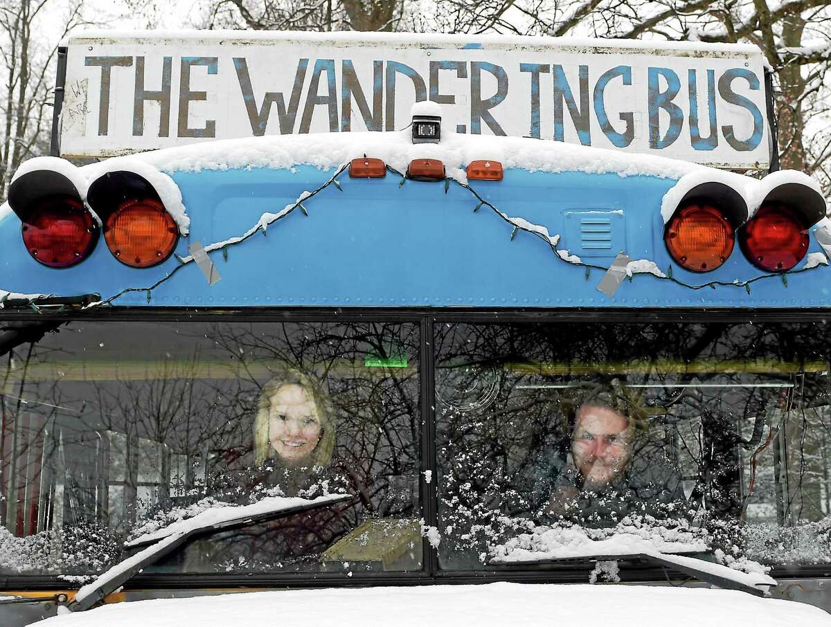 Chauncey Carter and Sarah Jane McCrohan are planning to roam the U.S. in their vehicle, “The Wandering Bus”, a converted school bus.