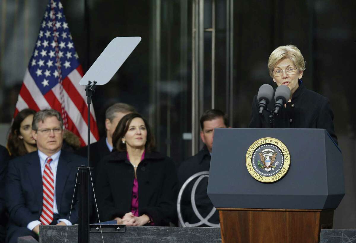 Sen. Elizabeth Warren, D-Mass., speaks during the dedication of the Edward M. Kennedy Institute for the United States Senate March 30 in Boston.