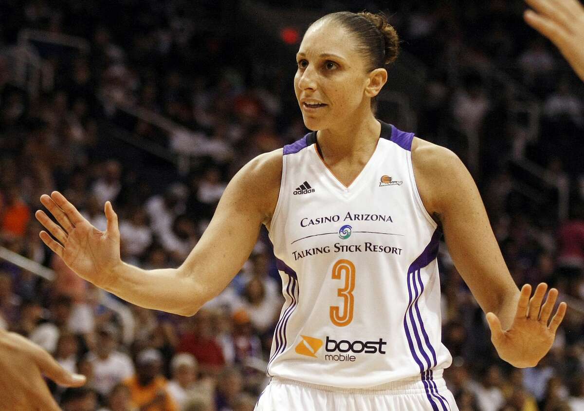 FILE - In this Sept. 7, 2014, file photo, Phoenix Mercury guard Diana Taurasi (3) reacts to a call in the second half of Game 1 of the WNBA basketball finals against the Chicago Sky in Phoenix. Taurasi will sit out the 2015 WNBA season after receiving a lucrative offer from her Russian club team to rest this summer. (AP Photo/Rick Scuteri, File)