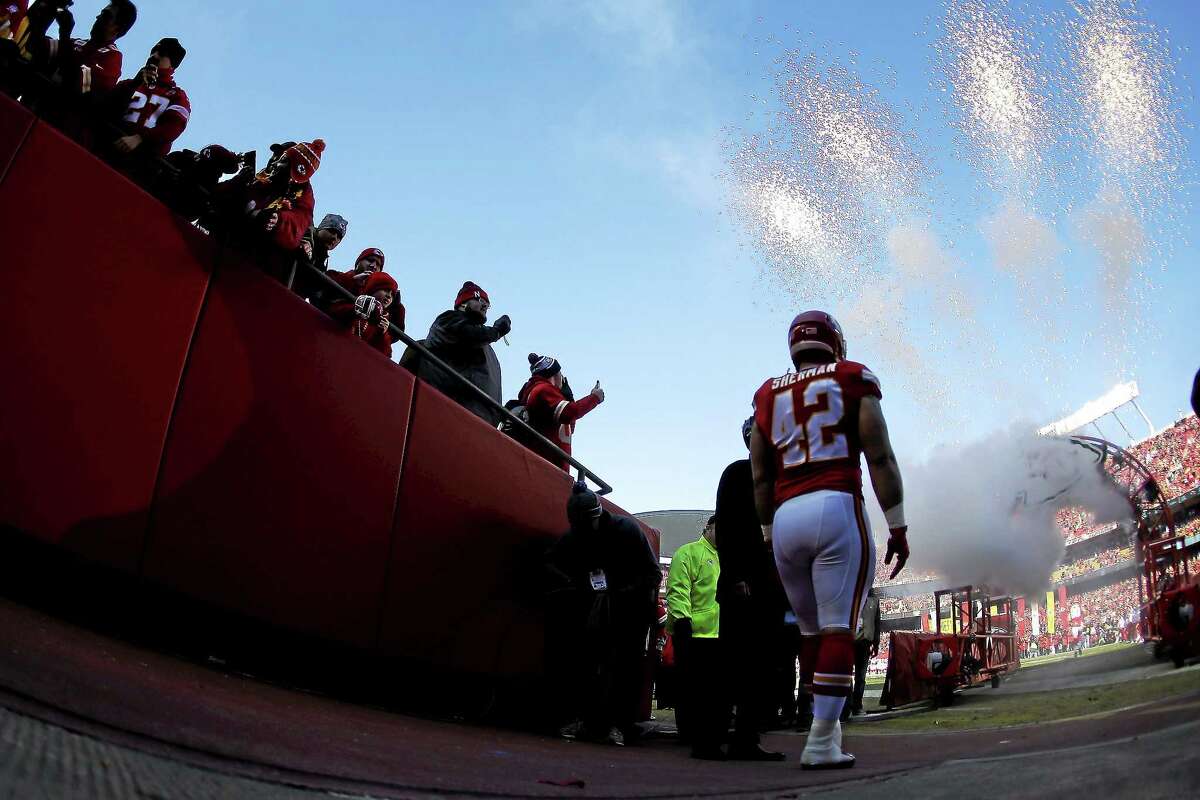 Chiefs fullback Anthony Sherman waits to be introduced before a game against the San Diego Chargers on Dec. 28 in Kansas City, Mo.
