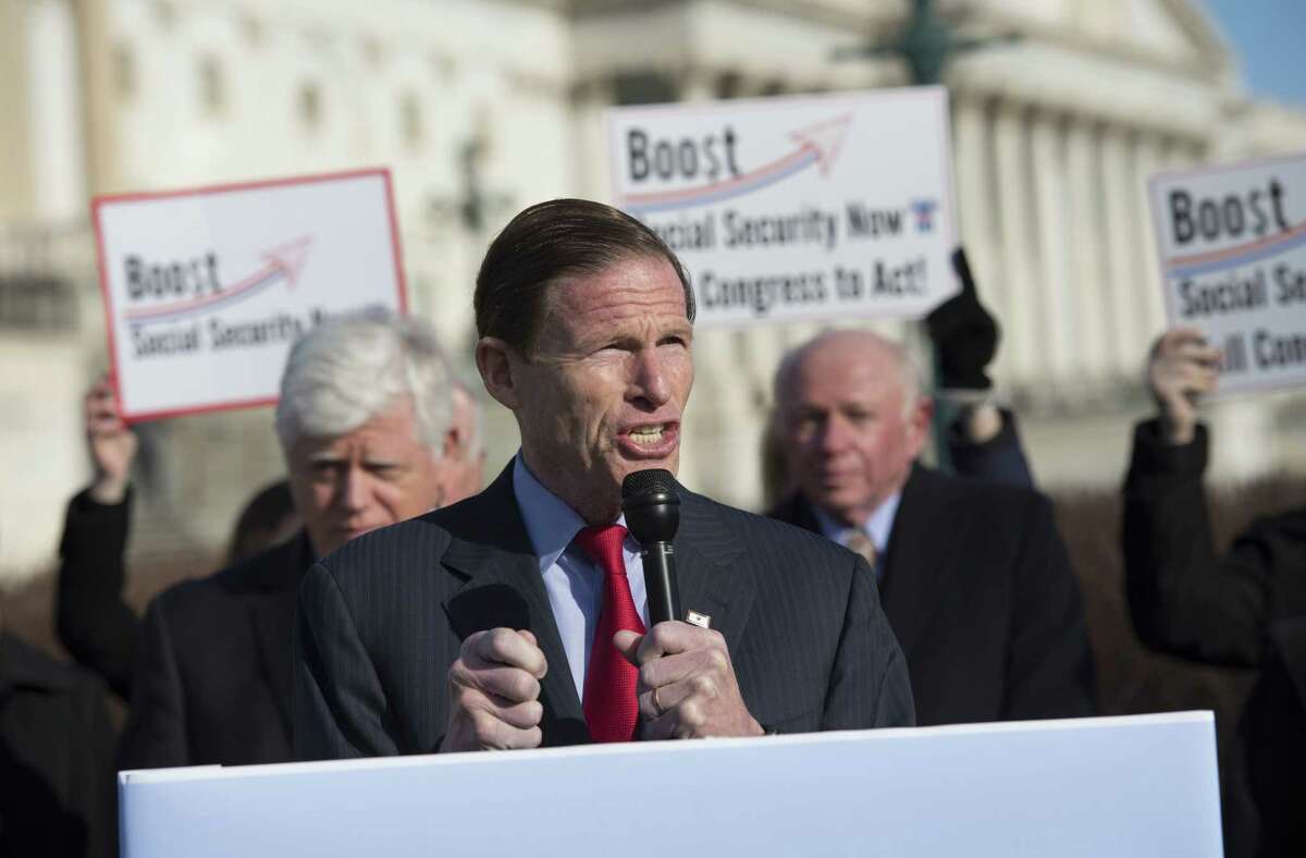 In this March file photo, U.S. Sen. Richard Blumenthal, D-Conn., speaks during a news conference on Capitol Hill in Washington.