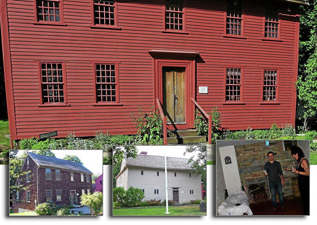 TOP: Bryan Down’s House in Milford. (Register file photo) BOTTOM ROW: From left, Clark-Stockade House, Eells-Stow House, and a photo taken inside Eells-Stow House. From the NPIS website: “Over 50 photos were taken during an EVP session in a room on the first floor of the Eells-Stow House. We found this one photo of the 50+ taken to contain a blue energy not present in any of the others. This energy was captured following a sensation of static electricity in the room by some our team members.” (Photos courtesy of NPIS website)
