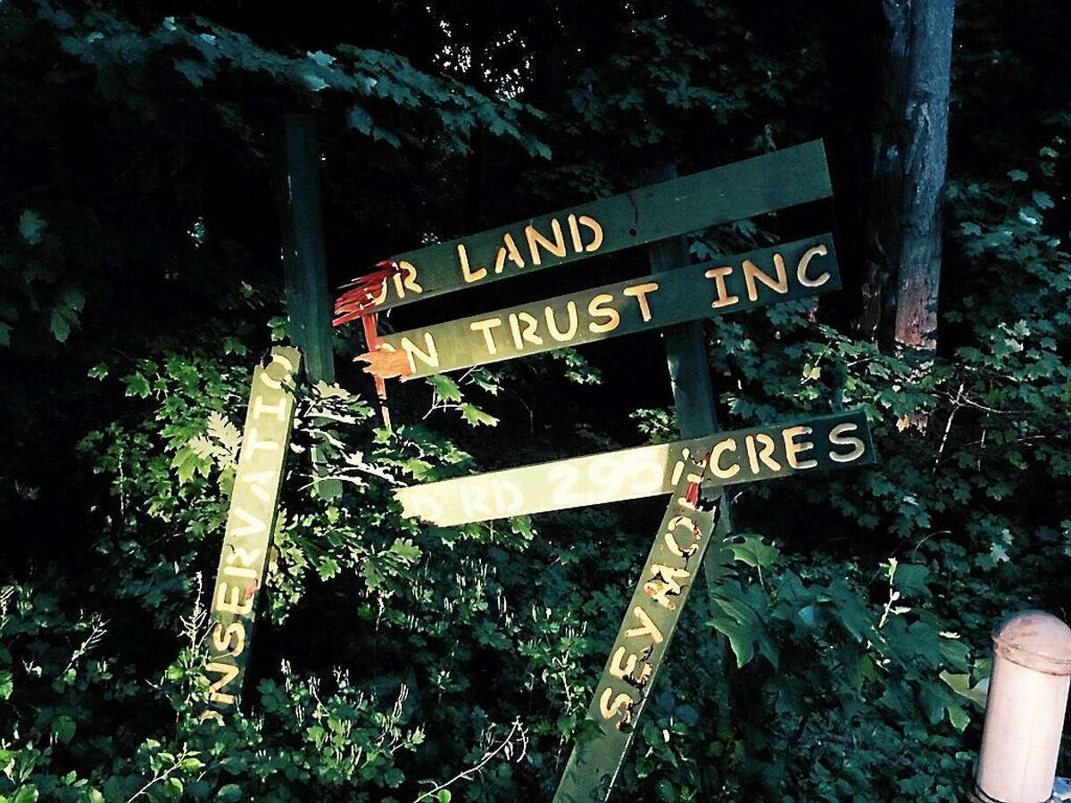 Vandals destroyed a sign at Seymour Land Trust’s recreation area.