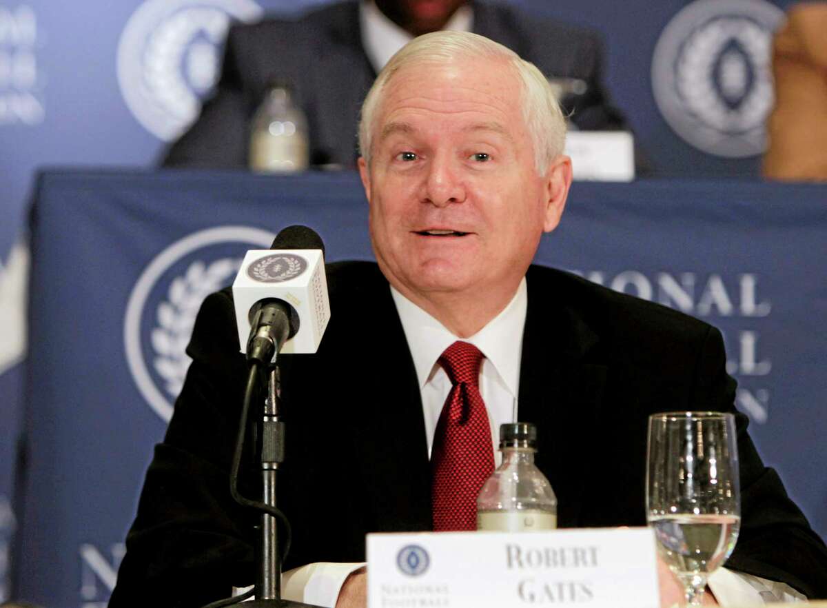 In this Dec. 6, 2011, file photo former U.S. Secretary of Defense Robert Gates speaks during a news conference in New York. The Boy Scouts of America confirmed Gates as its new president on Thursday, May 22, 2014 at the organization’s annual meeting in Nashville.