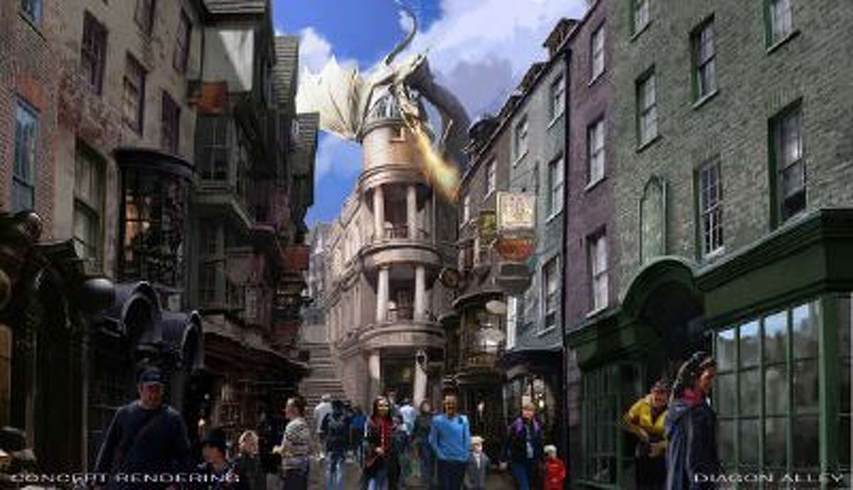 An artist rendering of The Wizarding World of Harry Potter -- Diagon Alley to open at Universal Orlando Resort this summer.