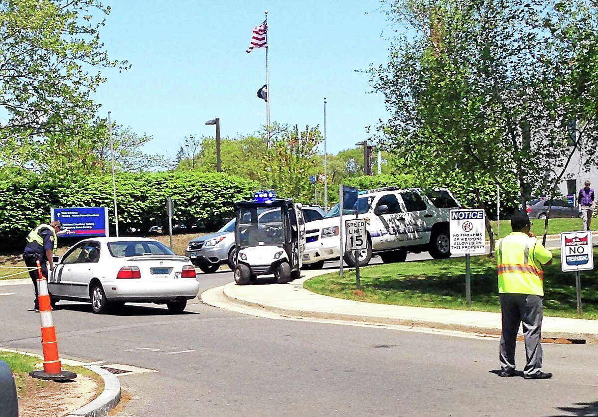 VA hospitals in West Haven and Newington were placed on lockdown Tuesday morning after a “potential threat” reportedly was made against the West Haven campus. Security was increased at the West Haven campus, as seen here.