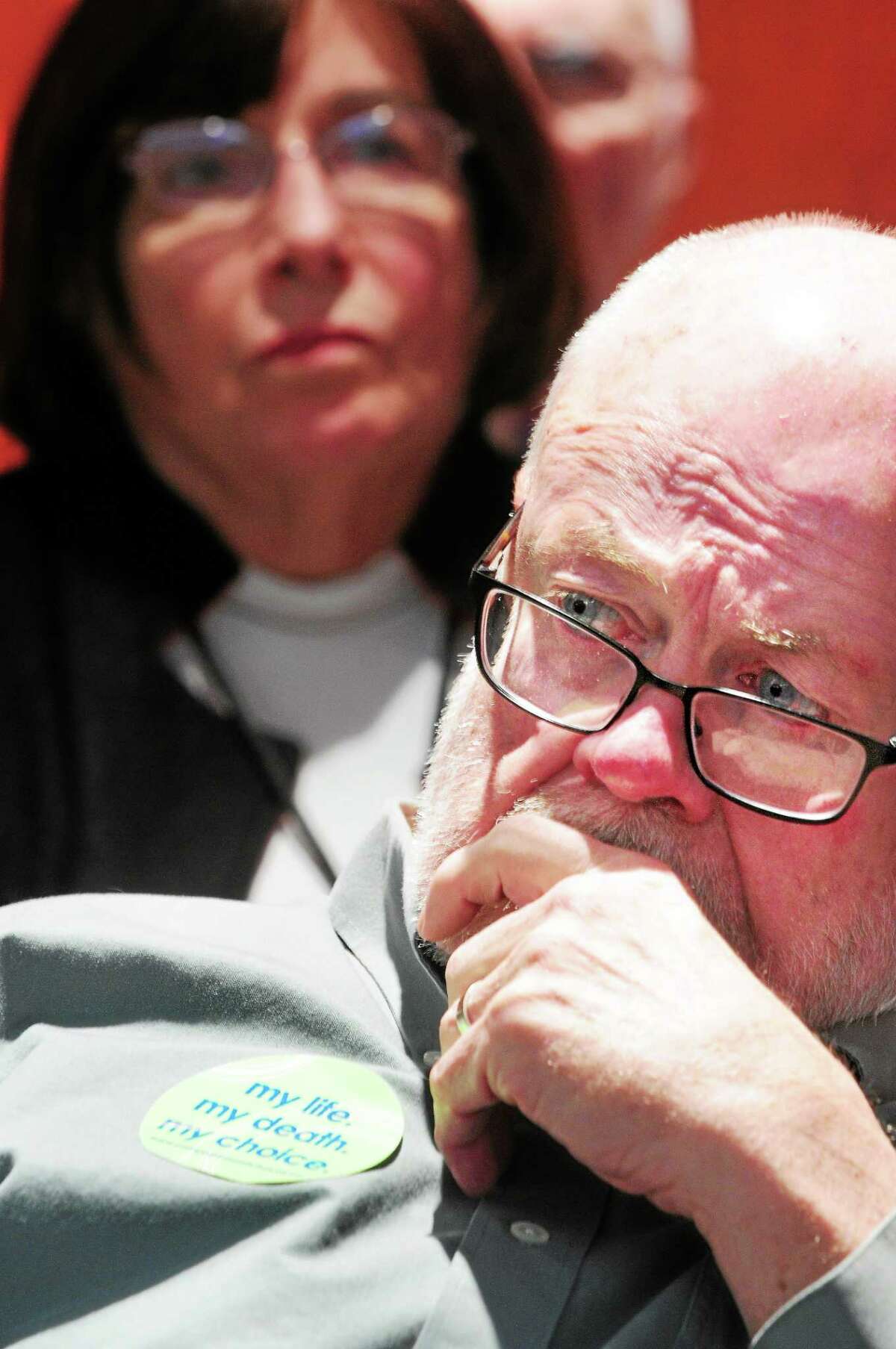 Barry Williams of Glastonbury listens to testimony at the Legislative Office Building in Hartford Monday.