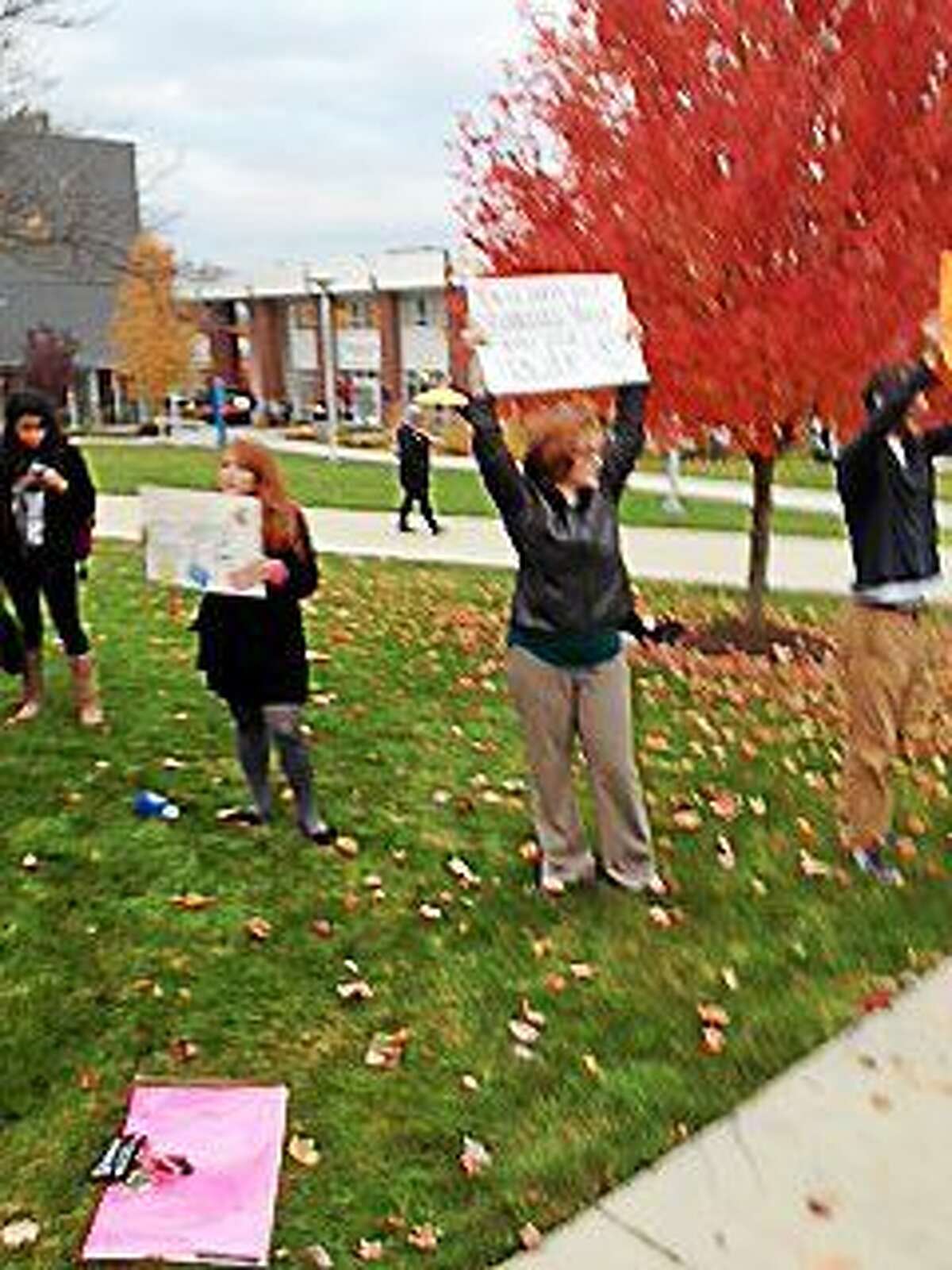 Students at the University of New Haven protest the proposed phase-out of the graduate teacher education program Wednesday.