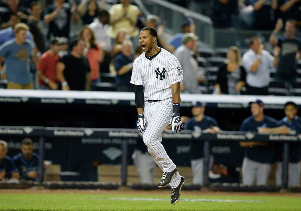 The Yankees Chris Young reacts after hitting a walk-off home run Thursday.
