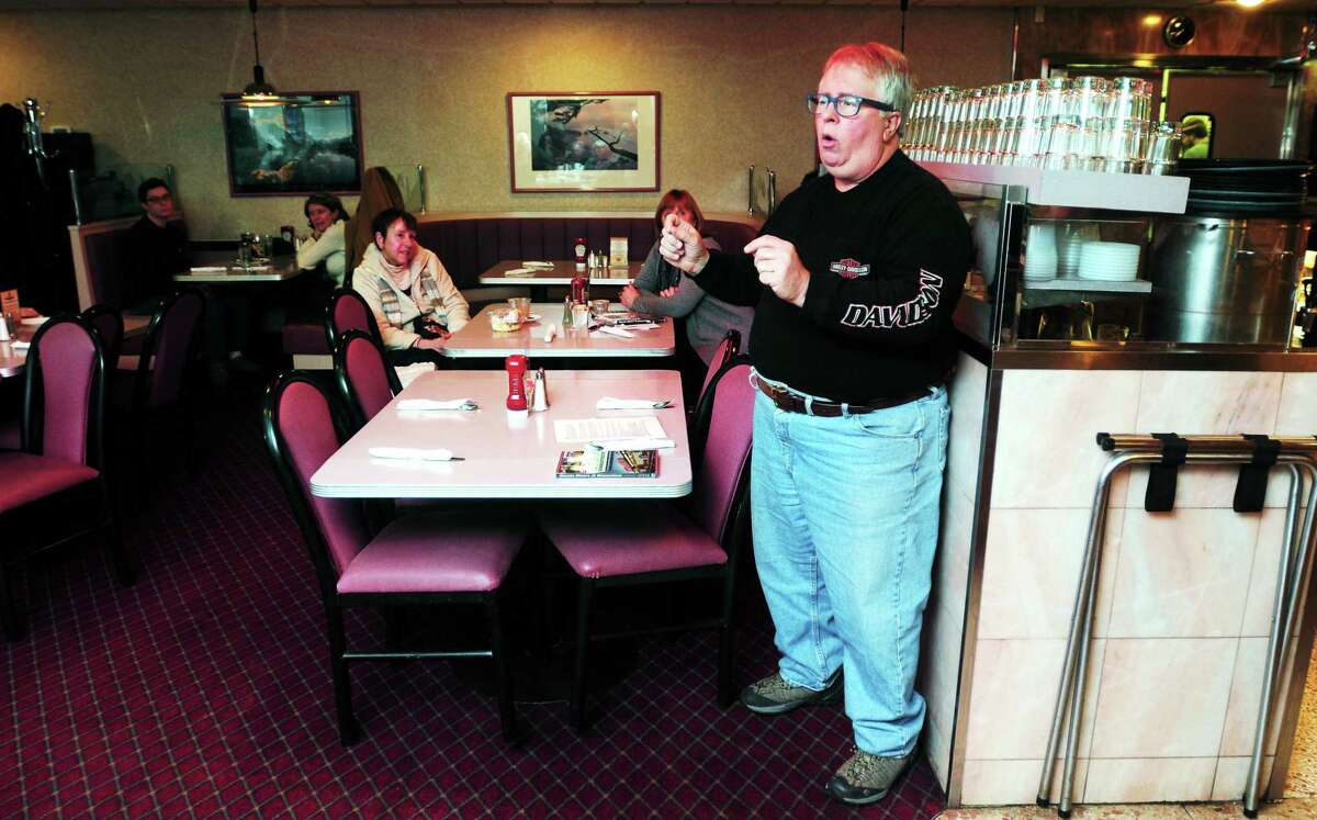 Garrison Leykam, author of “Classic Diners of Connecticut,” talks about diners at the Shoreline Diner in Guilford.