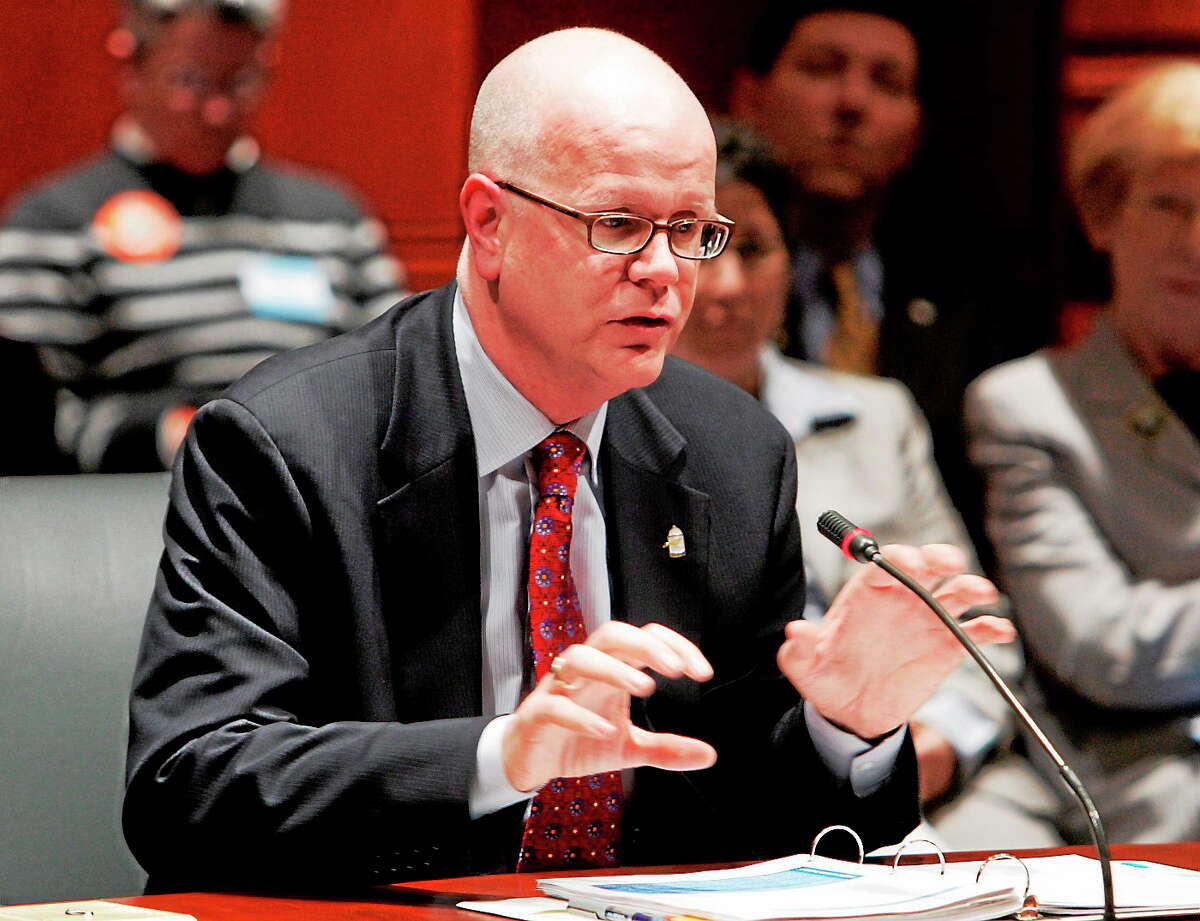Connecticut Comptroller Kevin Lembo. In this March 12, 2009 photo Lembo, who was the state state health advocate at the time, testifies before the state legislature’s Executive and Legislative Nominations Committee.