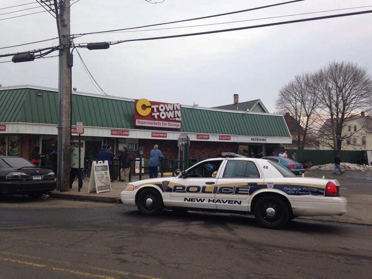 New Haven police at the C-Town supermarket on Lamberton Street.