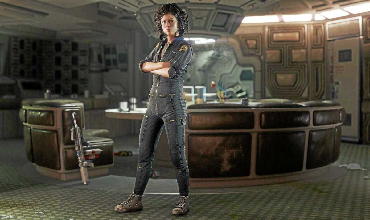 This video game image provided by Sega shows the character Ellen Ripley, voiced by Sigourney Weaver, in a scene from “Alien: Isolation.”