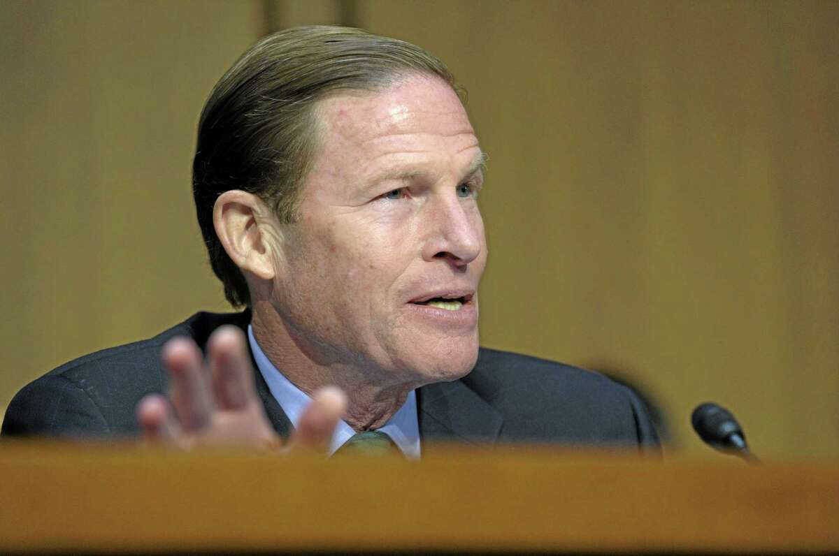 Senate Judiciary Committee member Sen. Richard Blumenthal, D-Conn. gestures as he speaks during the committee's hearing on the Assault Weapons Ban of 2013, Wednesday, Feb. 27, 2013, on Capitol Hill in Washington. (AP Photo/Susan Walsh)