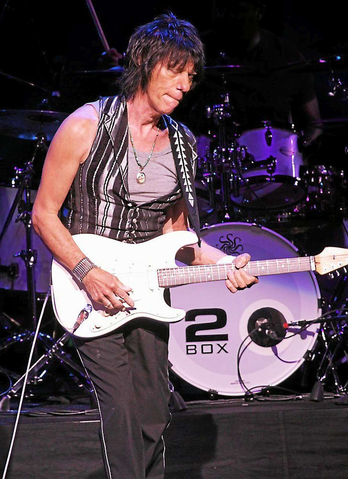 Photo by John Atashian Rock guitarist extraordinaire Jeff Beck is shown performing on stage during his concert in the Grand Theater at the Foxwoods Resort & Casino, Aug. 31. Beck is one of the three guitarists to have played with The Yardbirds, the other two being Eric Clapton and Jimmy Page. Beck and his band are releasing a new studio cd later this year. The new, still-unnamed release will be Beckís first studio album since 2010's successful ìEmotion & Commotionî, which peaked just outside the Top 10 on Billboardís albums chart.