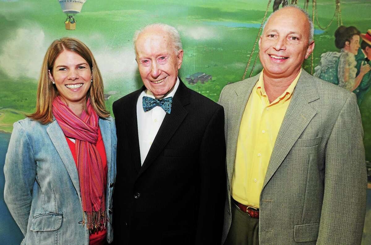 (Peter Hvizdak — New Haven Register) New Haven Register Fresh Air Fund board members Mary Kate Bzdyra, left, and Richard Sandella, right, with long time Fresh Air Fund donor Thomas F. Maher, III of Hamden Wednesday, April 23, 2014.