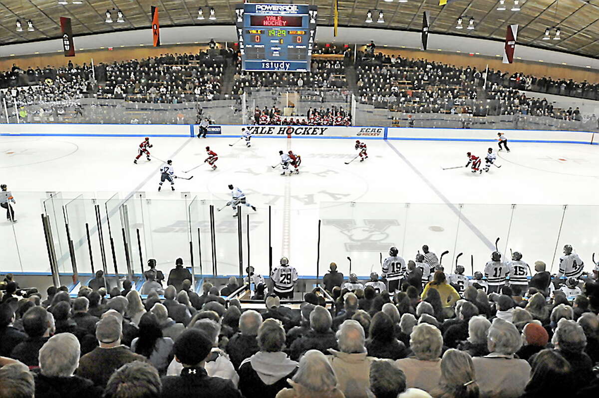 Last January Yale hosted Harvard at Ingalls Rink, above. This January the two teams will meet at Madison Square Garden in New York.