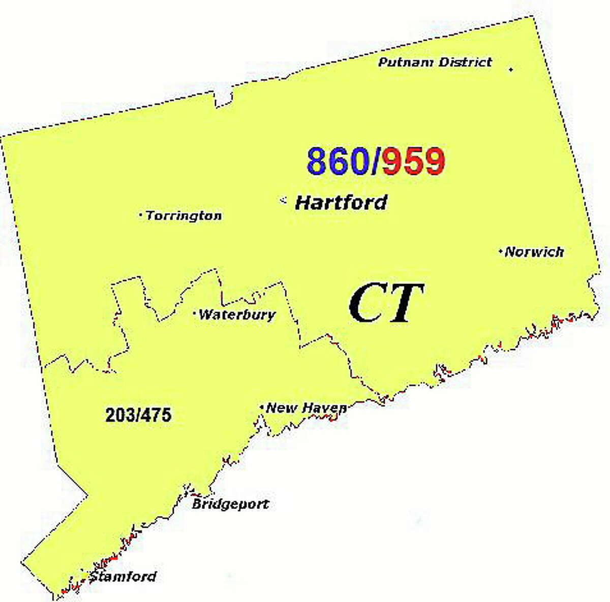 Connecticut Area Code Map Connecticut To Get New 959 Area Code