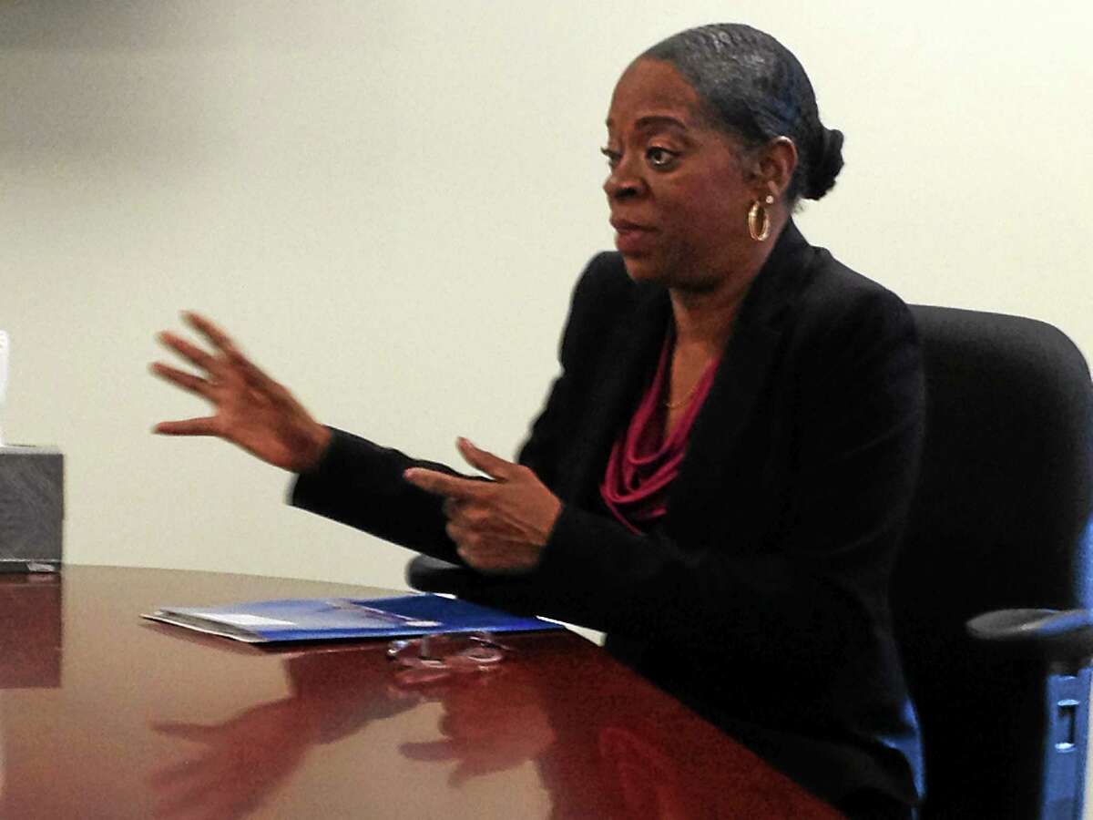 Connecticut Treasurer Denise Nappier talks to the New Haven Register editorial board Wednesday.