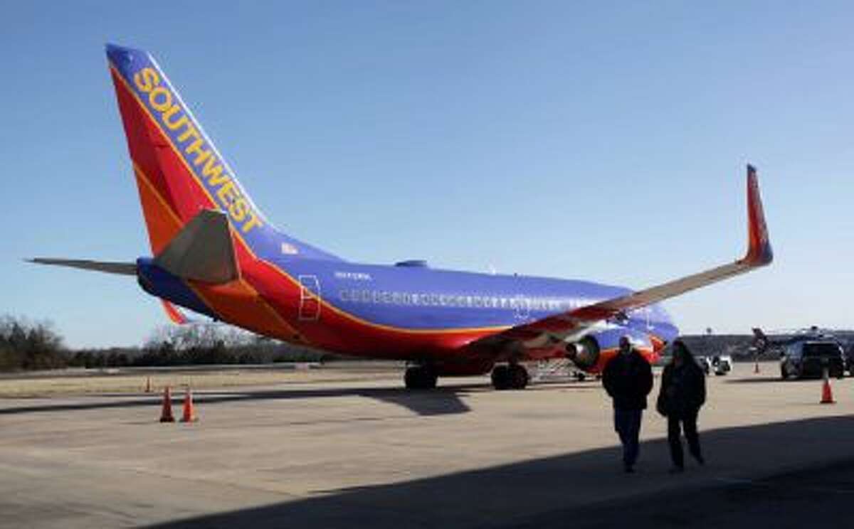 Southwest Airlines Flight 4013 sits at the M. Graham Clark Downtown Airport in Hollister, Mo.