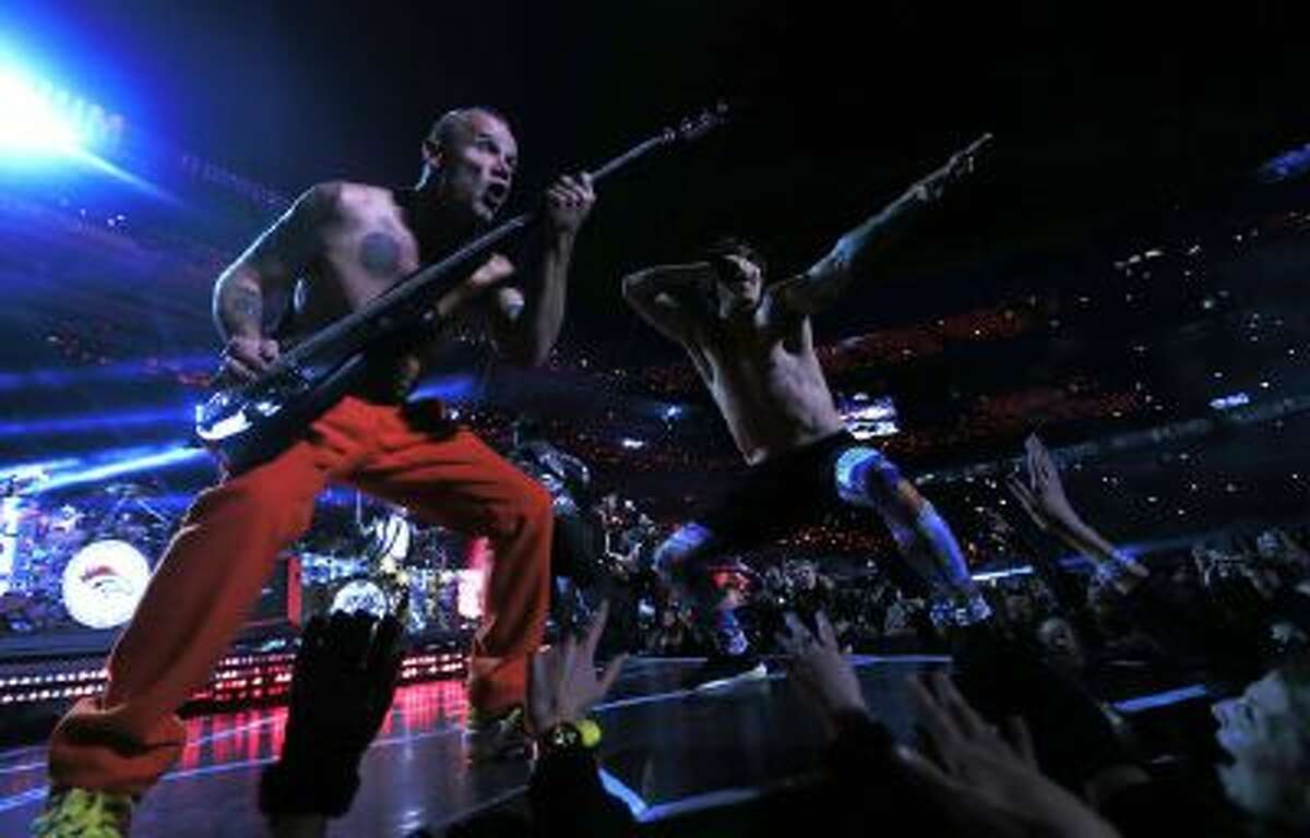 The Red Hot Chili Peppers perform during the Pepsi Super Bowl XLVIII Halftime Show at MetLife Stadium on February 2, 2014 in East Rutherford, New Jersey.