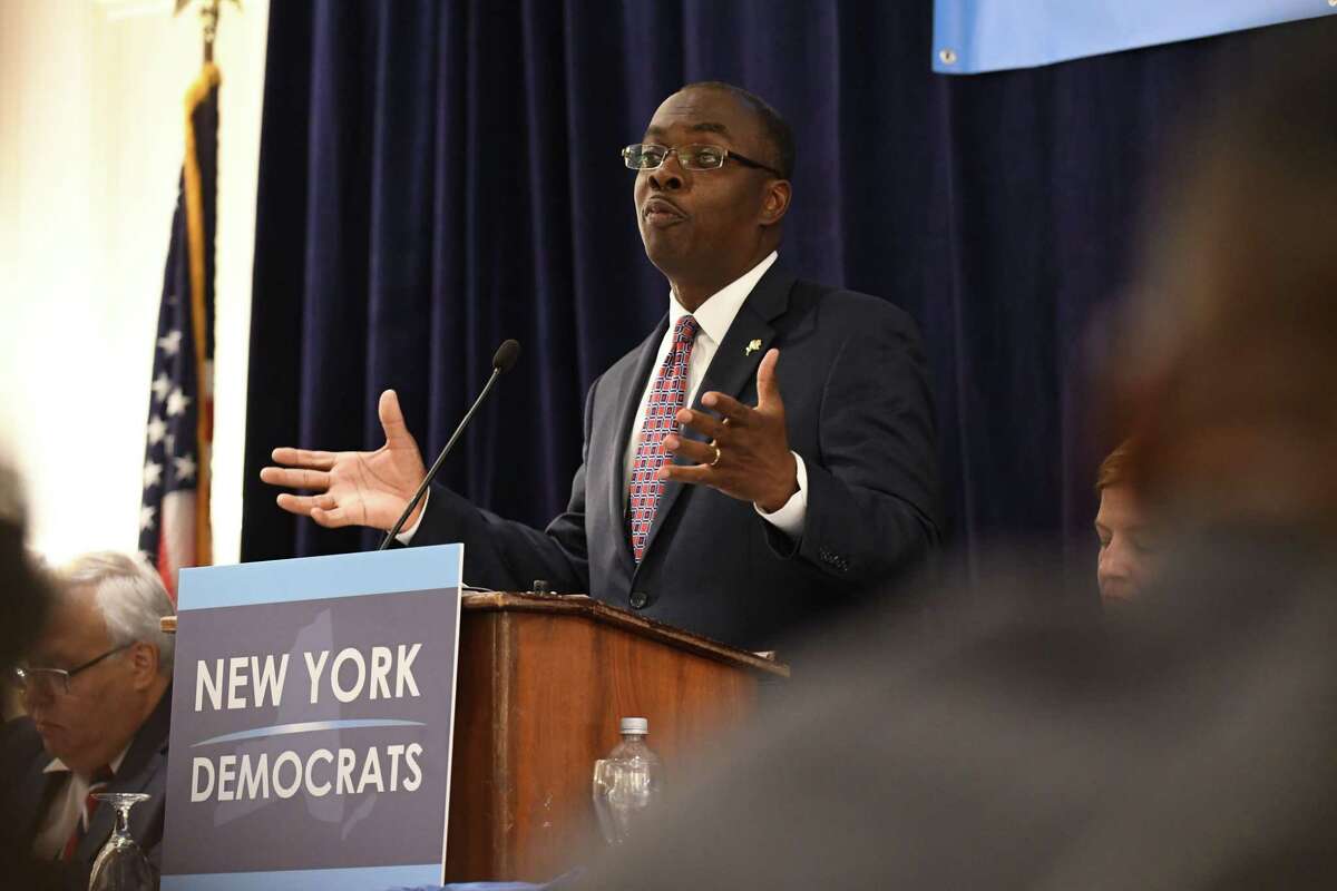 Chairman of the New York Democratic Committee, Buffalo Mayor Byron Brown speaks during a committee meeting at the Desmond on Tuesday, July 25, 2017, in Colonie, N.Y. (Will Waldron/Times Union)