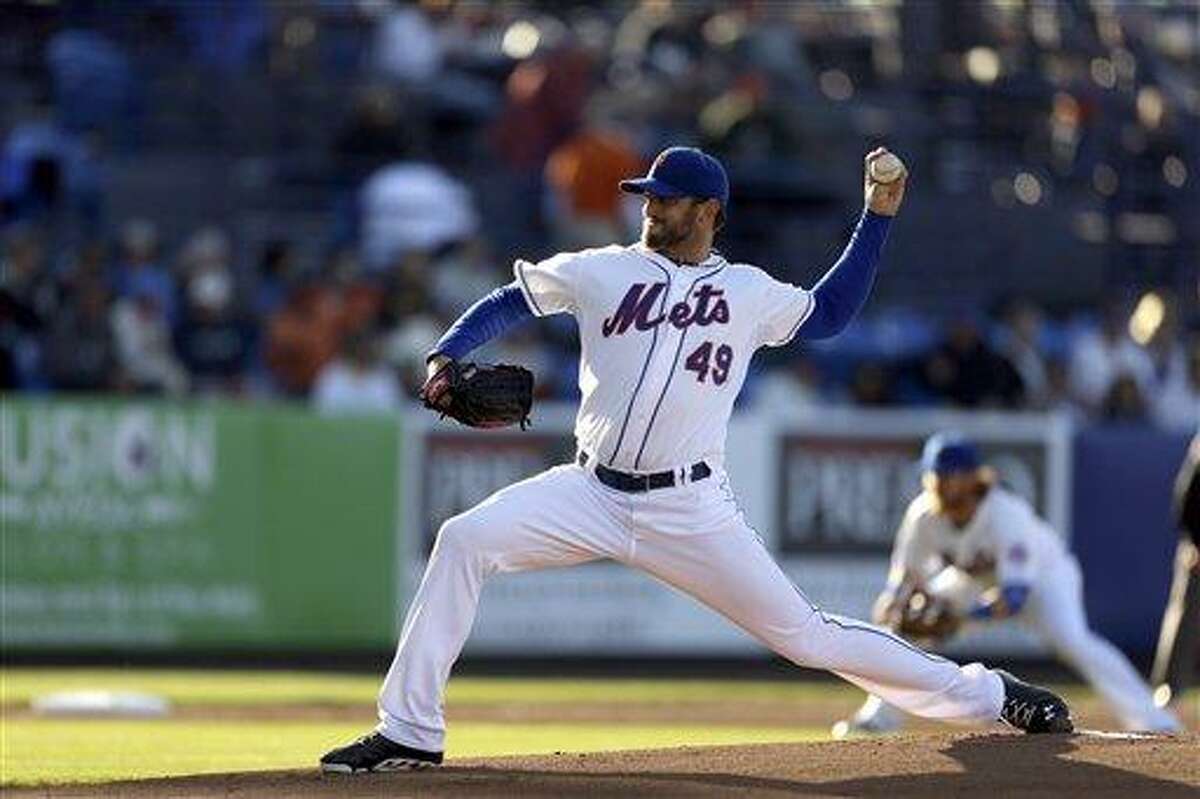 New York Mets starting pitcher Jonathon Niese throws during the first inning of an exhibition spring training baseball game against the Houston Astros Wednesday, March 27, 2013, in Port St. Lucie, Fla. (AP Photo/Jeff Roberson)