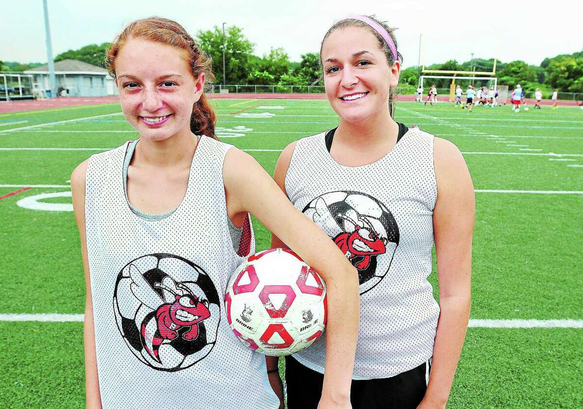 Branford girls’ soccer captains Tanya Altrui, left, and Isabella Suppa.