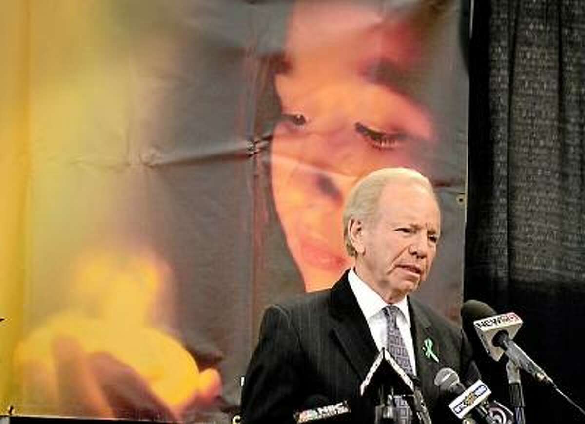 Melanie Stengel/Register Sen. Joseph Lieberman speaks to the press at Edmond Town Hall. Lieberman will serve as an advisor to the transistion team creating the charitable structure into which donations from the Sandy Hook Support Fund will be transferred. Lieberman called the Newtown shootings the worst tradgedy that he has seen during his life in Connecticut.