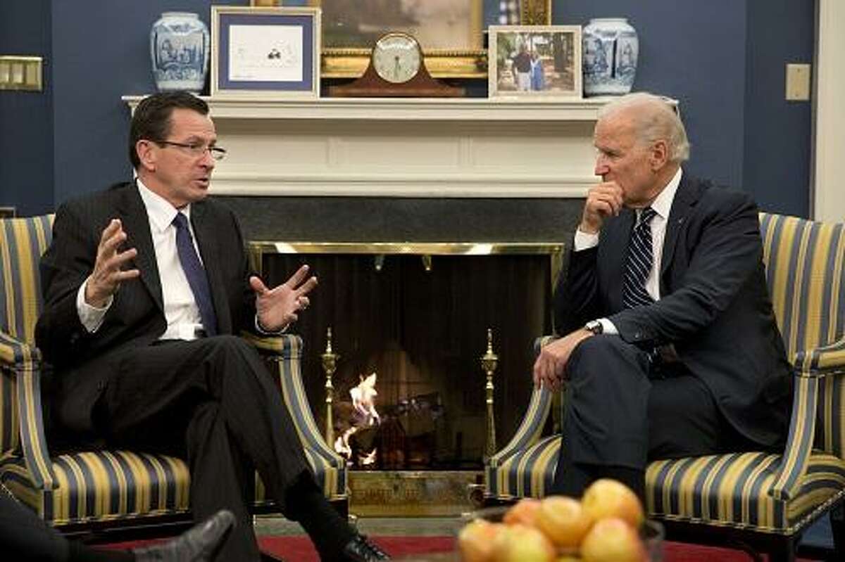 Vice President Joe Biden meets with Connecticut Governor Dan Malloy in his West Wing office in Washington, DC, Jan. 18, 2013. (Official White House Photo by David Lienemann)
