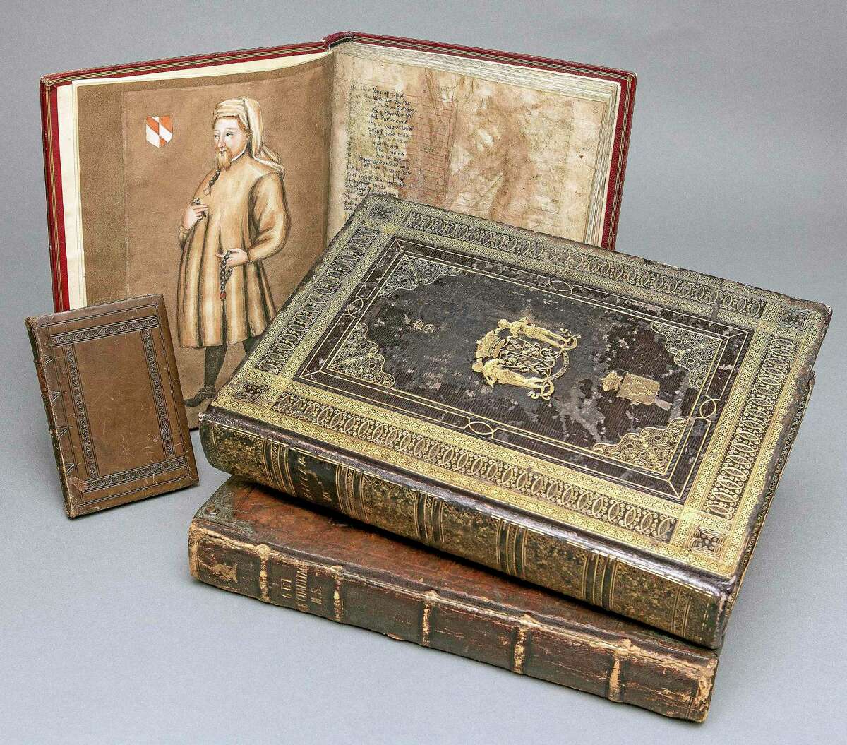 Associated Press This Oct. 16, 2013 photo released by Yale University shows three copies of Chaucer’s “The Canterbury Tales,” part of a privately owned collection of Middle English texts now on long-term loan at the Beinecke Rare Book & Manuscript Library at the school.