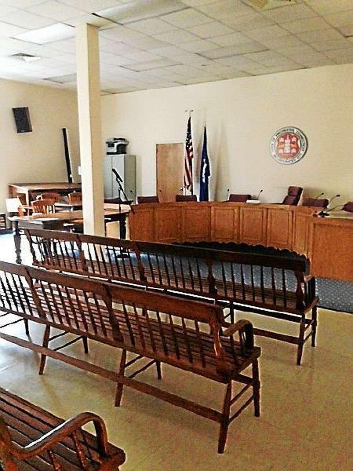An empty meeting room where Winsted's Water and Sewer Commission had a meeting scheduled July 9 at 7 p.m. (Mercy Quaye-Register Citizen)
