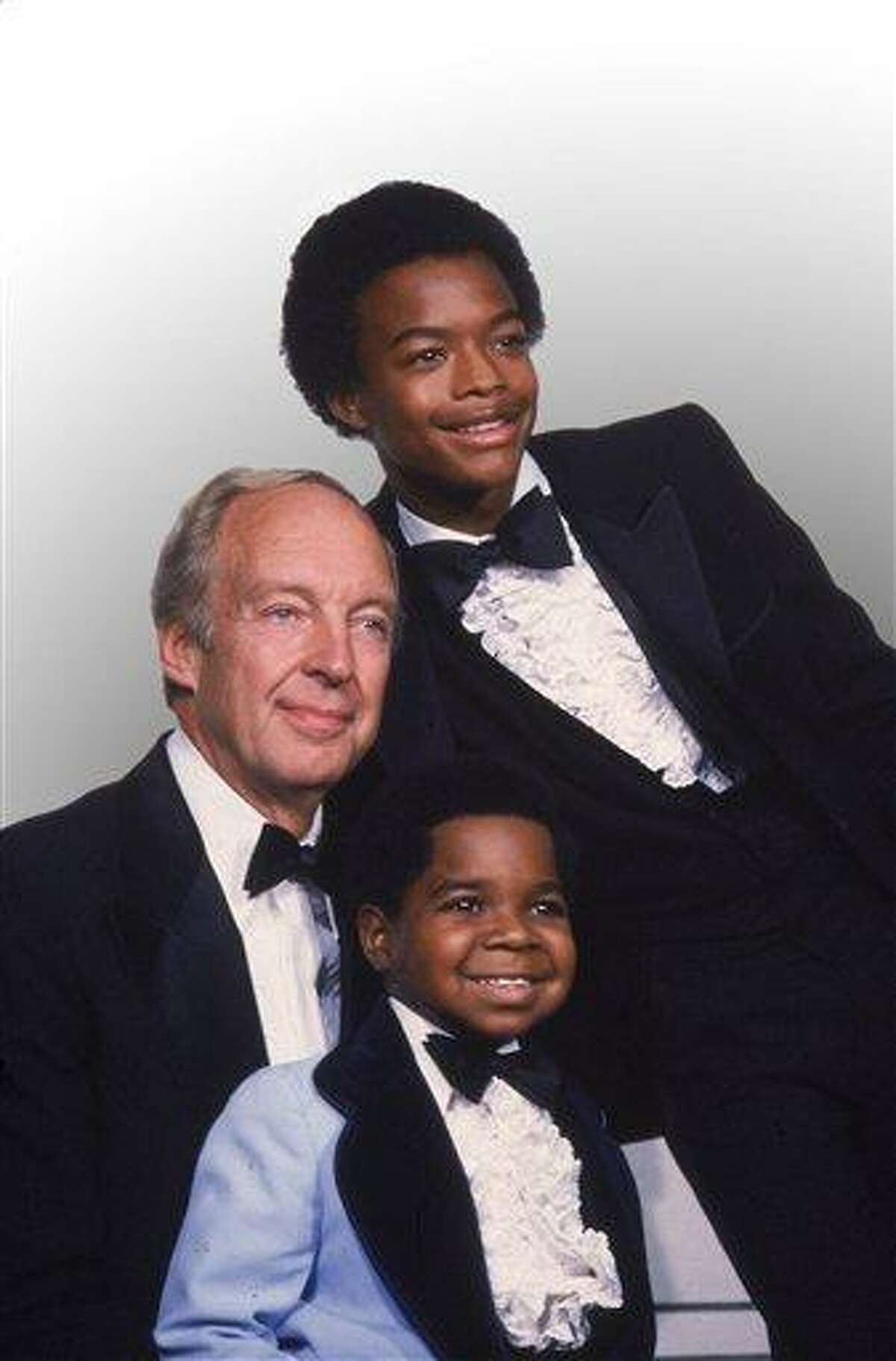 FILE - This Sept. 13, 1981 file photo shows stars of the television show "Different Strokes," clockwise from foreground, Gary Coleman, Conrad Bain and Todd Bridges at the Emmy Awards in Los Angeles. Bain, who starred as the kindly white adoptive father of two young African-American brothers in the TV sitcom "Diff'rent Strokes," died of natural causes, Monday, Jan. 14, 2013, at his home in Livermore, Calif. He was 89. (AP Photo, file)