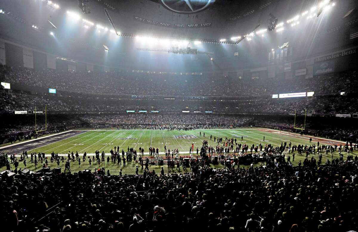The lights go out in the Superdome during a power outage in the second half of Super Bowl XLVII.