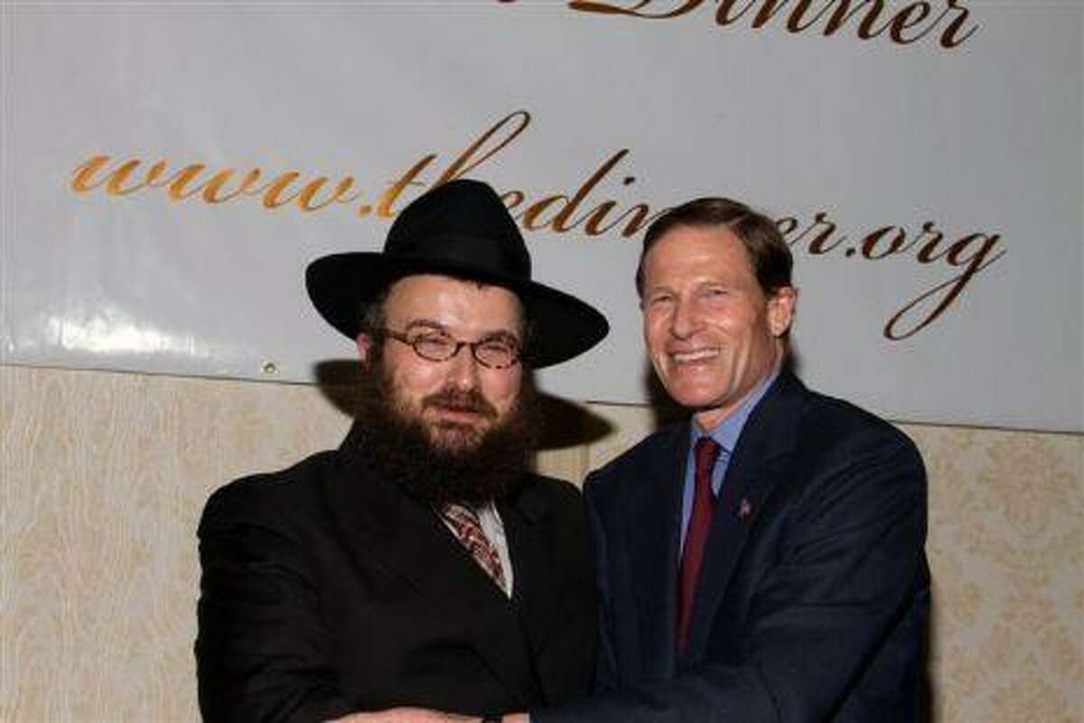 Rabbi Joseph Eisenbach, leader of Chabad Lubavitch of Northwest Connecticut, with U.S. Sen. Richard Blumenthal, in a photo from the group's Web site, http://www.chabadnw.org.