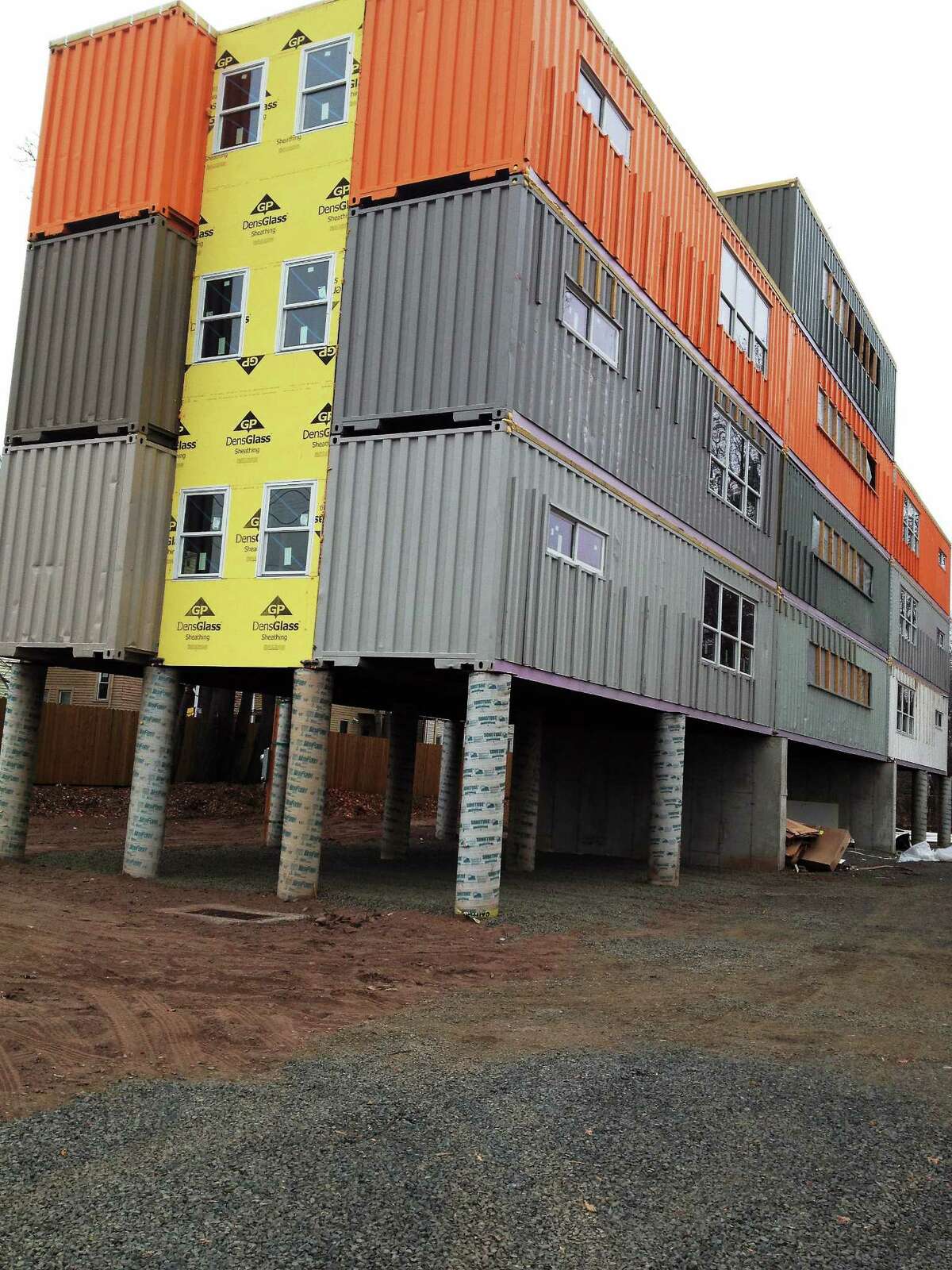 Shipping containers stacked to make apartment building in New Haven