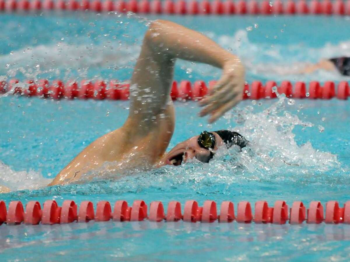 CIAC Class LL Swim Championship, Wesleyan U, 500 Yard Freestyle: Amity's Dylan Swanepoel competes. He came in fifth. Mara Lavitt/New Haven Register3/12/13