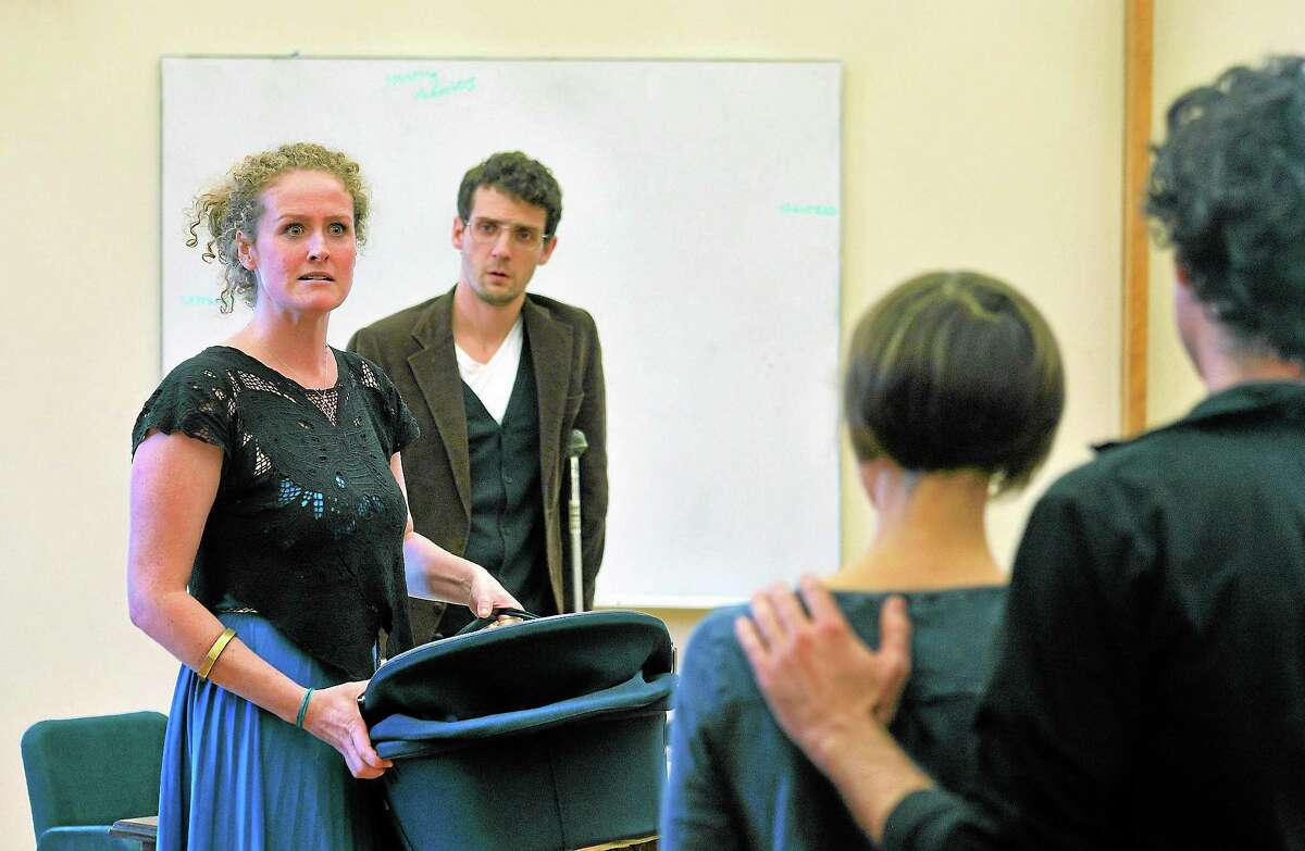 Brenda Meaney as Marion in Caryl Churchill’s “Owners.” With her in a rehearsal run-through is Jobe Earle, left, Sarah Manton and Tommy Schrieder.