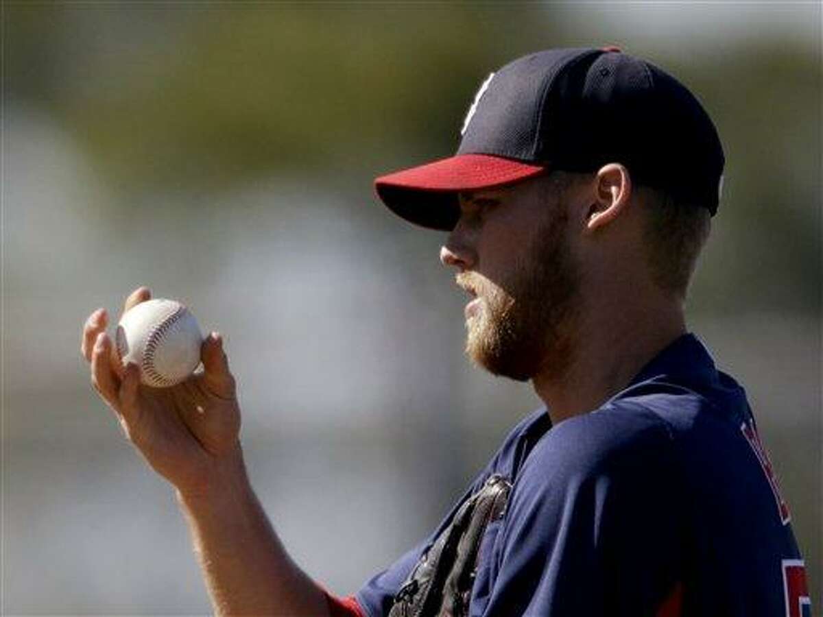Boston Red Sox pitcher Daniel Bard plays in a spring training exhibition baseball game against the Minnesota Twins, Thursday, March 7, 2013, in Fort Myers, Fla. (AP Photo/David Goldman)