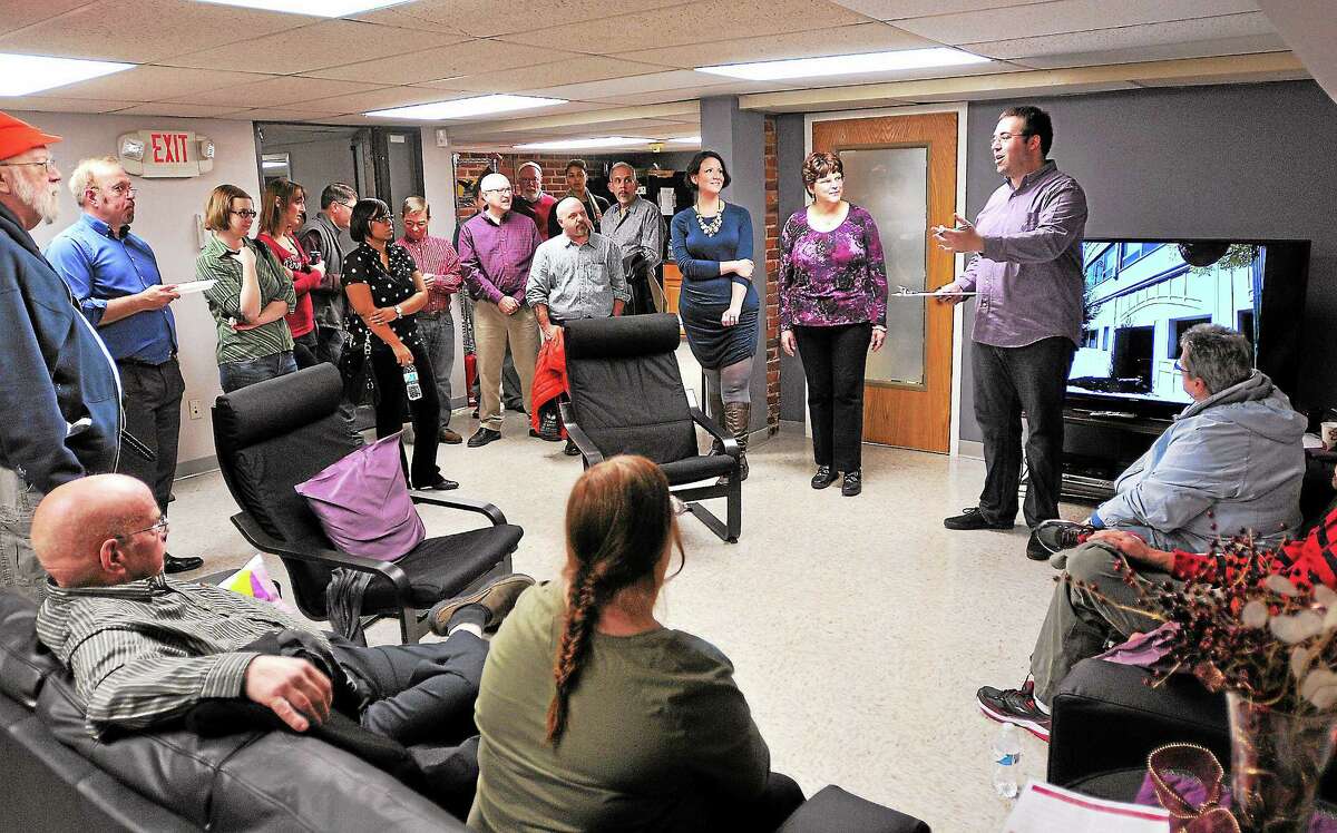 (Peter Casolino — New Haven Register) Joshua O'Connell, Co-President of the New Haven Pride Center speaks during the grand opening of the new location for the center at 84 Orange Street. The center, which was founded in 1996 offers a space for the lesbian and gay community to hold events and programs. pcasolino@NewHavenRegister