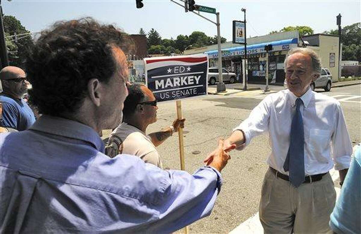 Massachusetts Senate Democratic candidate Ed Markey, right, meets and greets grassroots volunteers and supporters at the Pickle Barrel Restaurant & Deli, in Worcester, Mass., Monday, June 24, 2013. Markey and Republican Gabriel Gomez made appeals to voters Monday in the final hours before Massachusetts' special election for the U.S. Senate, where turnout is expected to be light, a contrast to the high-profile special election in the state three years ago. (AP Photo/Worcester Telegram & Gazette, John Ferrarone)
