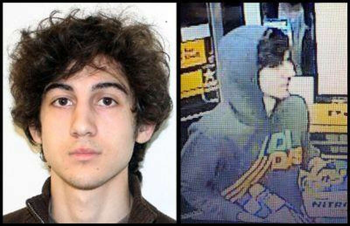 This combination of photos provided on Friday, April 19, 2013 by the Federal Bureau of Investigation, left, and the Boston Regional Intelligence Center, right, shows a suspect that officials have identified as Dzhokhar Tsarnaev, being sought by police in connection with Monday's Boston Marathon bombings. (AP Photo/FBI, BRIC)