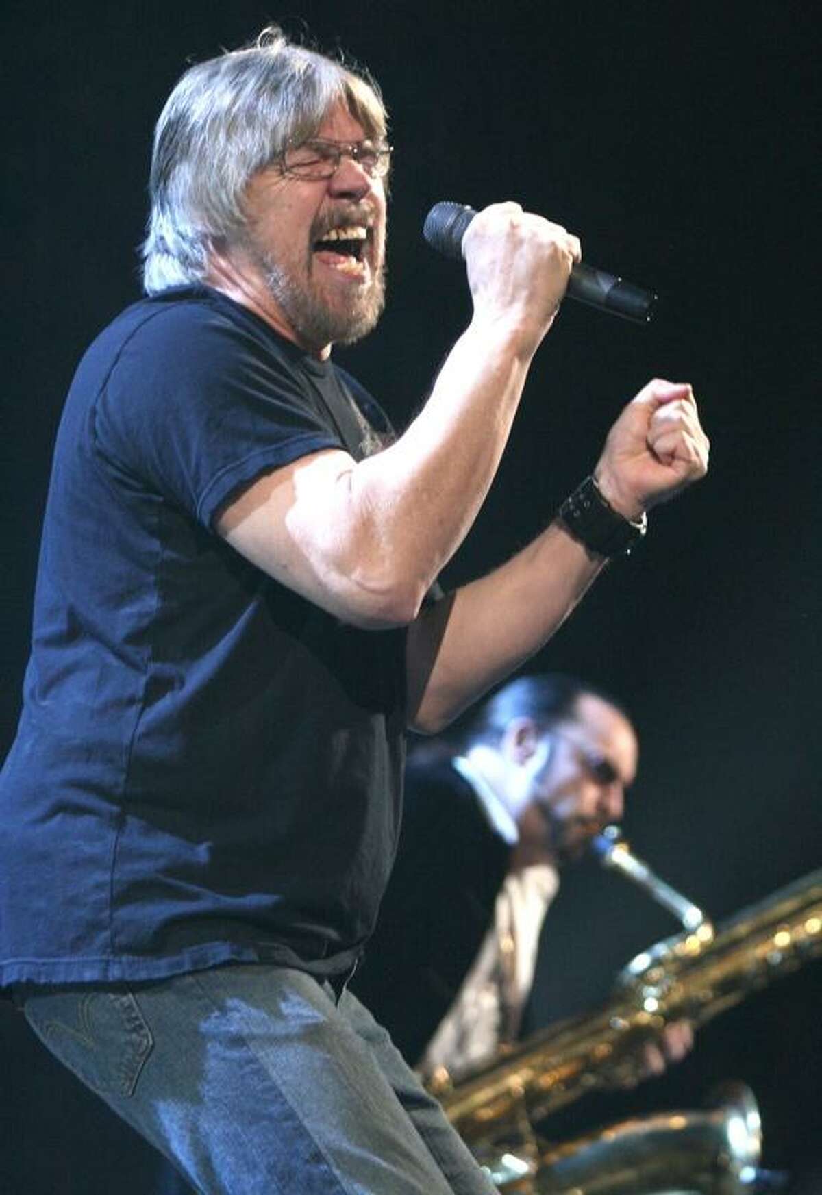Rock musician, singer and songwriter Bob Seger is shown performing on stage during a "live" concert appearance.