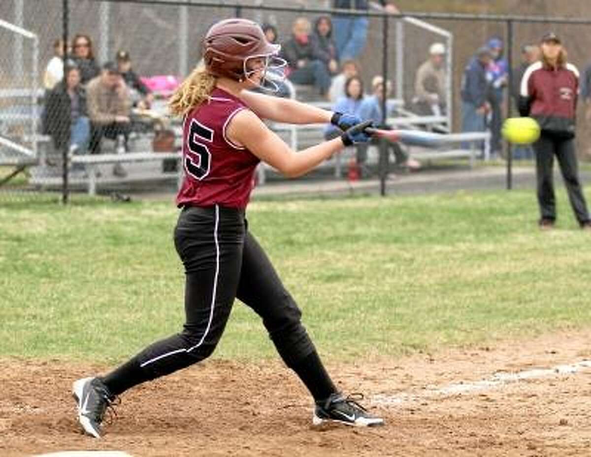 Torrington outfielder Brittany Anderson connects for a triple. Photo by Marianne Killackey/Special to Register Citizen