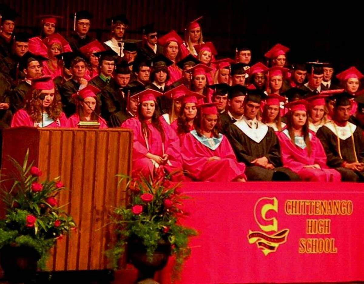 Photo Courtesy Michael Yeoman Valedictorian Emily Norman reflects on the past and the future as class members listen during the 138th Commencement exercises for Chittenango High School on Friday, June 21, 2013.
