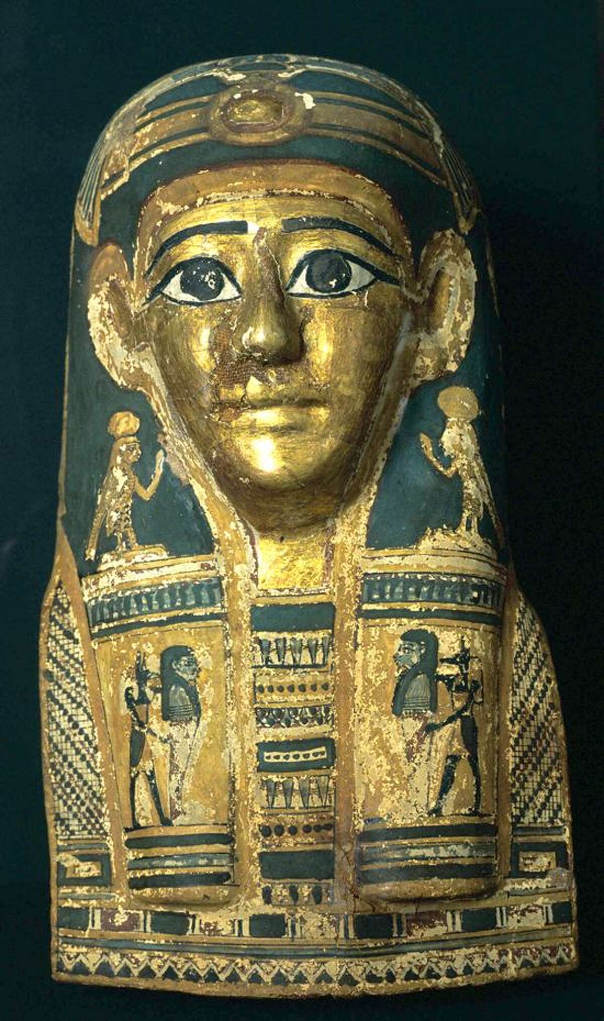 Yale Peabody Museum photo: Gilded mummy mask from Abydos, Egypt.
