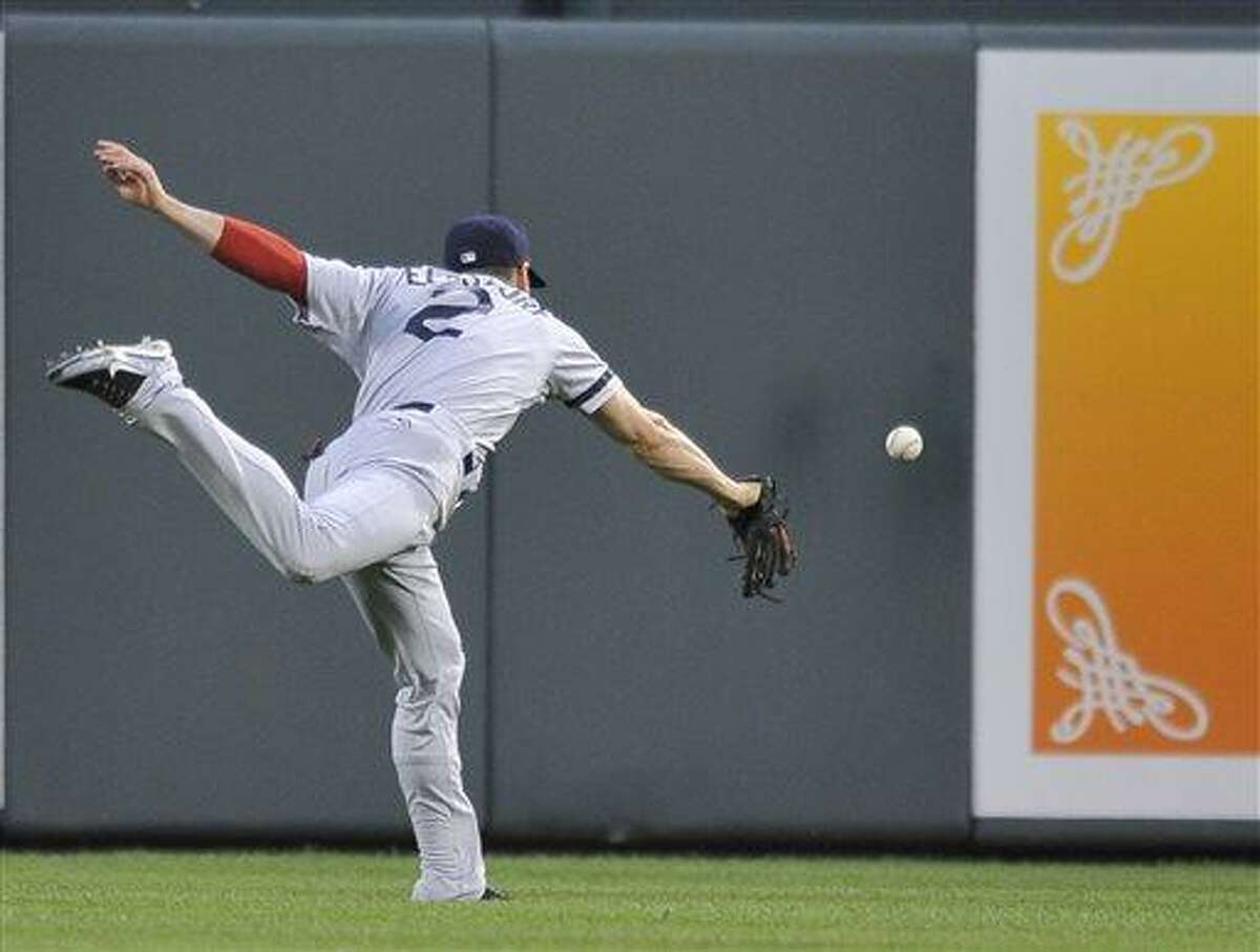 Boston Red Sox Jacoby Ellsbury hits an RBI double in the fourth inning  against the New