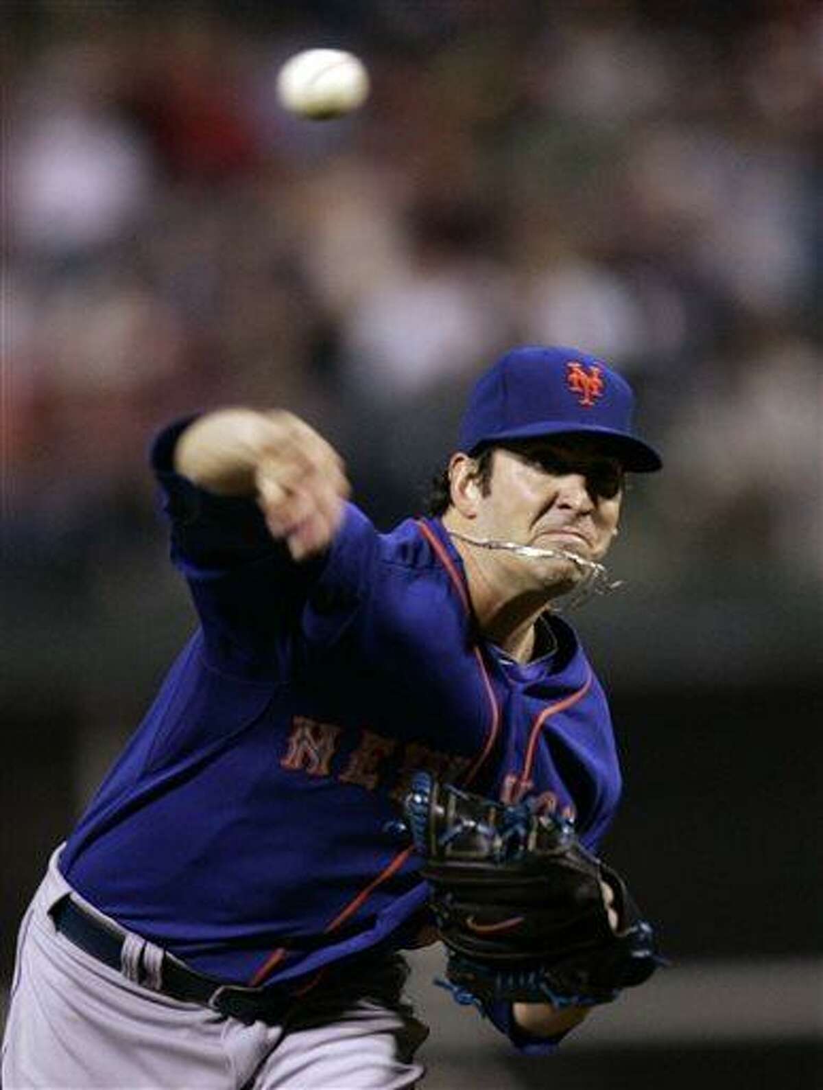 New York Mets' Matt Harvey throws his 100th pitch during the seventh inning of a baseball game with the Philadelphia Phillies, Monday, April 8, 2013, in Philadelphia. The Mets won 7-2. (AP Photo/Tom Mihalek)